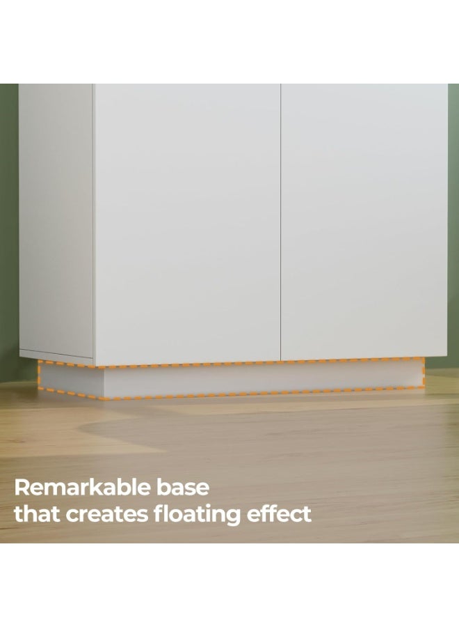 خزانة تخزين ارضية الحمام بباب مزدوج من هومهيدي وحدة للحمام منظمة حديثة رف قابل للتعديل غرفة المعيشة المدخل المطبخ ابيض خشب مُصنع - Image 5